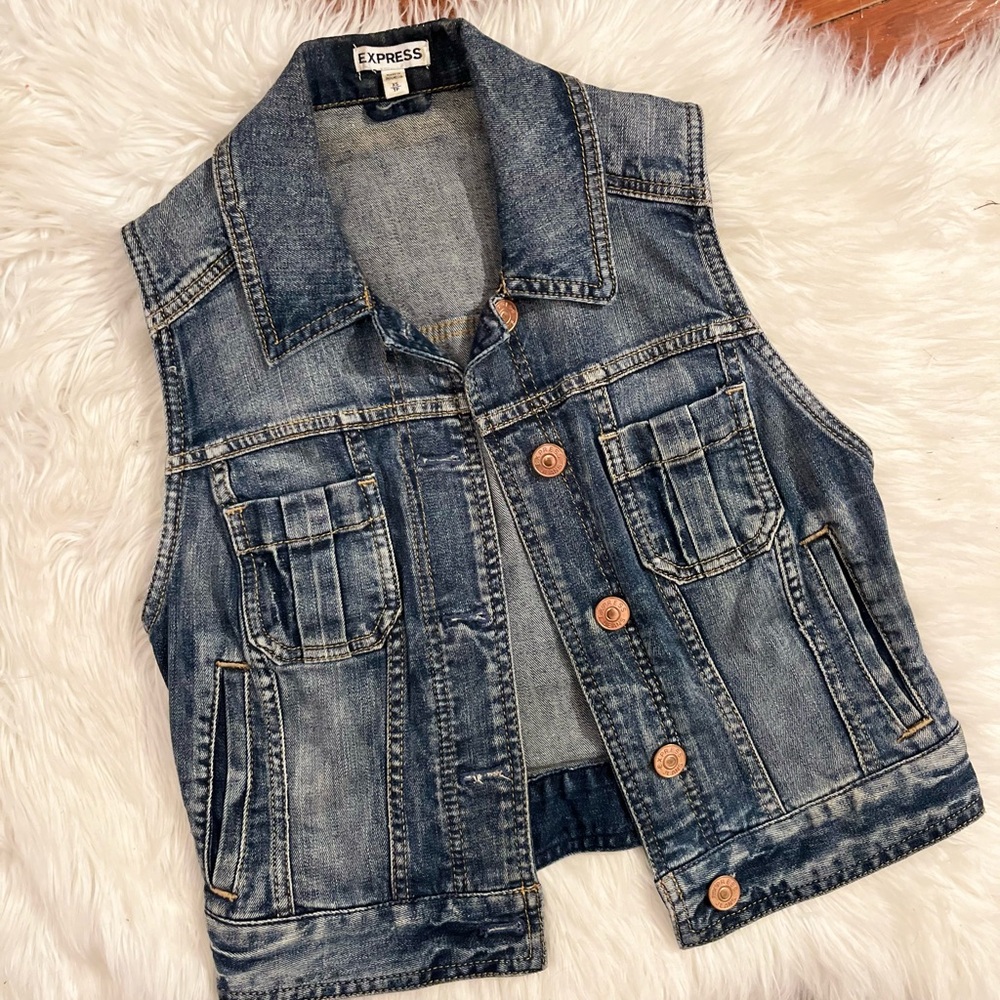 Express Denim Vest with Button Details